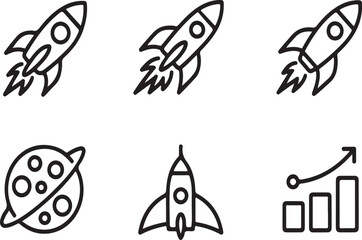 Rocket Outline Icon Set Spacecraft, Launch, Rocketship, and Innovation SymbolsRocket Outline Icon Set Spacecraft, Launch, Rocketship, and Innovation Symbols