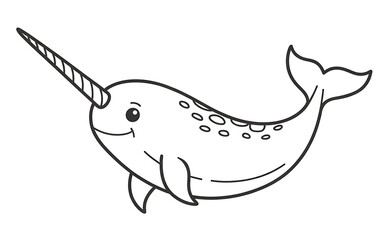 Cute Narwhal Illustration for Children's Books and Educational Material Featuring a Cartoonish Design of the Arctic Creature