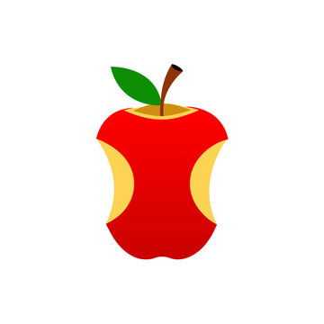realistic apple core with a single leaf still atta