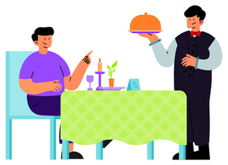 man in a restaurant illustration