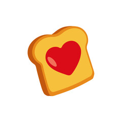 realistic slice of toast with a heart shaped jelly