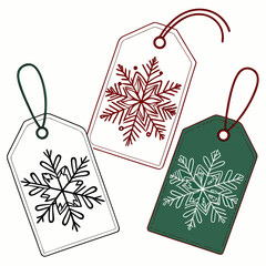 Festive christmas gift tags adorned with intricate snowflake designs in red white and green perfect for holiday season gifting