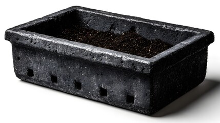 Dark gray rectangular planter with drainage holes.
