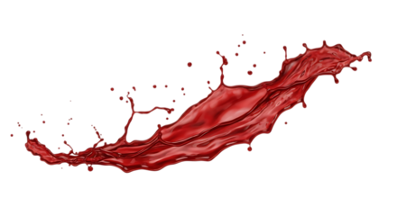 A dynamic red liquid splash isolated on transparent background creates a wave