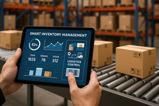Warehouse Inventory Data Displayed On Tablet logistics management