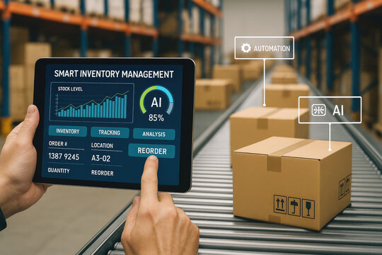Warehouse automation technology with tablet interface and conveyor belt inventory management