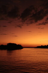 Fiery sunset over a lake in botswana