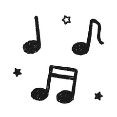 手描きクレヨン風の音符と星のシンプルイラスト
