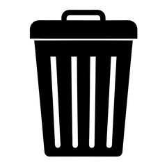 Black simple trash bin icon or symbol, garbage container sign