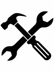 Hammer and Wrench Crossed Symbolizing Construction and Repair Services with Bold Black and White Design Element for Web and Print