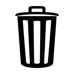 Simple black and white trash can icon with lid and handle