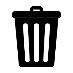 Black and White Minimalist Illustration of a Covered Waste Basket or Trash Can