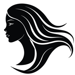 Vector art of a beautiful womans silhouette with flowing hair is isolated on white background