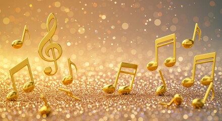 Golden Music Notes Sparkle - Shimmering gold musical notes and clef on a glittering background. Perfect for music, celebration, or luxury themes