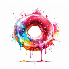 Colorful, dripping donut illustration