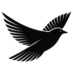 Vector art of a black silhouette of a bird is flying with its wings spread wide open