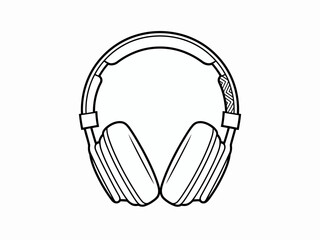 Headphones outline illustration for music listening and audio enjoyment in a minimalist black and white design with headset appeal
