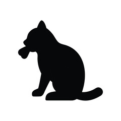 Black silhouette of a cat holding a bone in its mouth