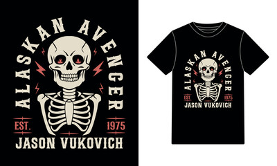 Alaskan Avenger Skeleton Vintage T-Shirt Design – Retro Skull Graphic for Streetwear & Merch