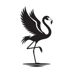 Obraz premium Silhouette of flamingo standing on one leg with wing spread open wide