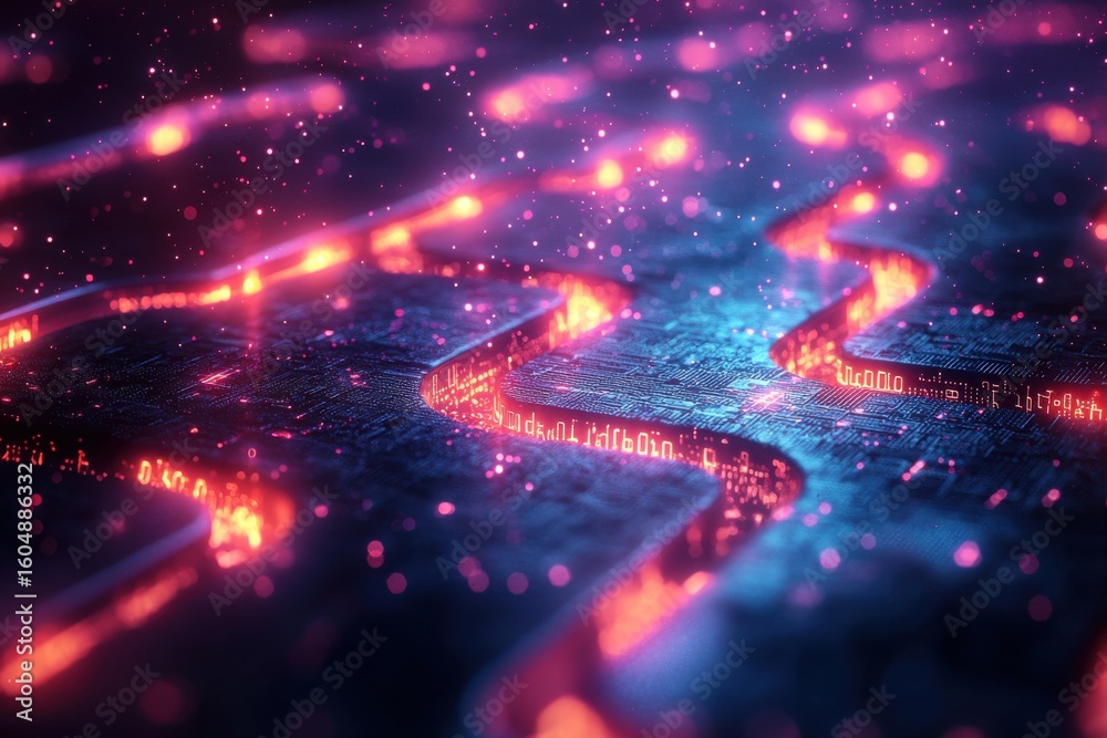 Canvas Prints glowing neon circuitry with futuristic digital path in abstract style