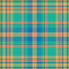 Vibrant teal, orange, and green plaid pattern.  Perfect for textile design, fashion, websites, or packaging.  This cheerful, summery design evokes feelings of warmth and energy.