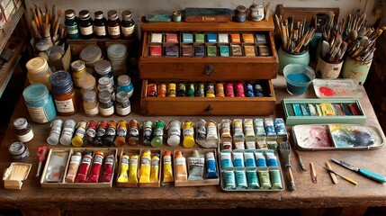 A vast collection of 's paints and supplies.