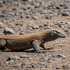 Fierce Komodo Dragon Crawling on Rocky Terrain
