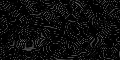 Abstract black topography background. Detailed topographic map pattern. Seamless curve lines pattern. Flowing line art design. Smooth Wavy curve lines banner.