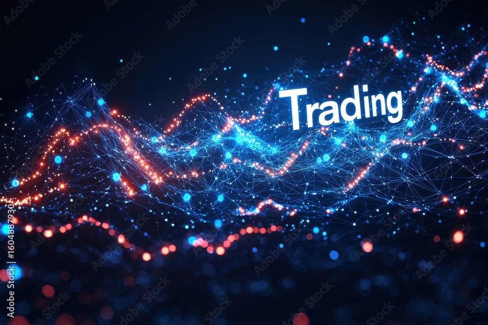 Poster abstract visualization of trading data with illuminated network connections