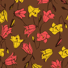 a pattern with flowers on a brown background
