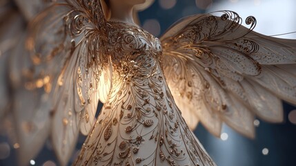 Golden angel wings, ornate gown