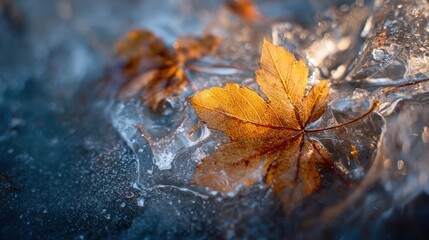Frozen autumn leaf on ice (1)
