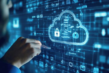 Fingers touch a digital screen, connecting the future of technology and business through a virtual network