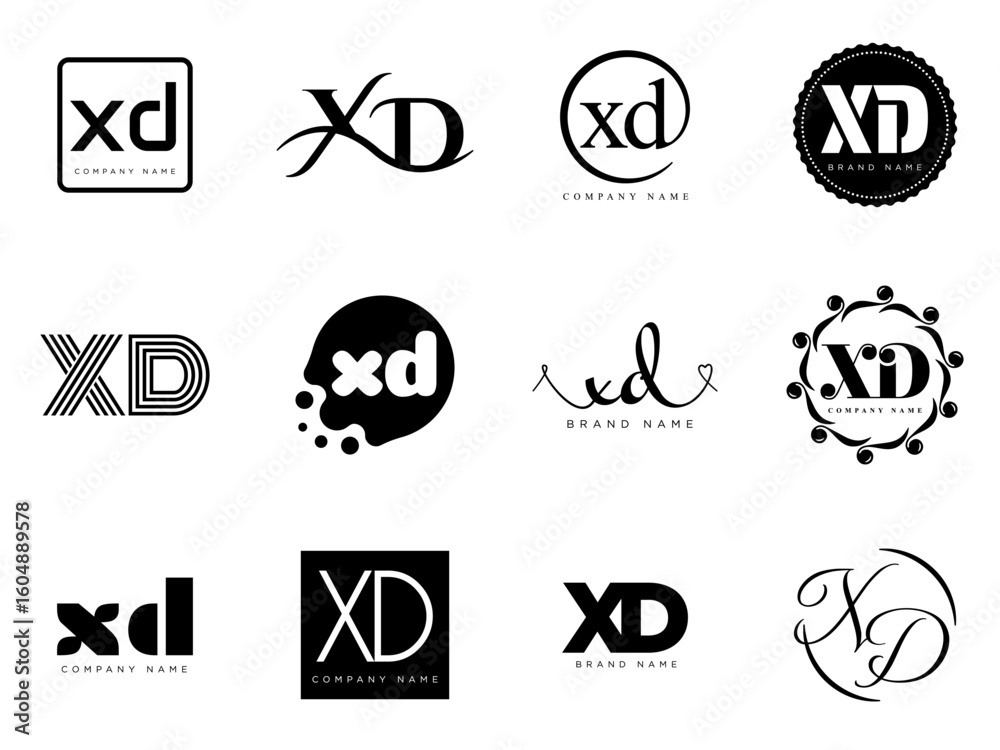 Fototapete xd logo company template. letter x and d logotype. set different classic serif lettering and modern 