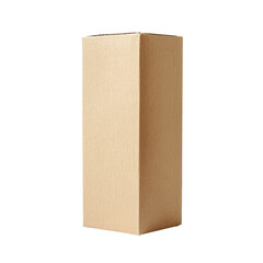 Empty cardboard box stands upright on a flat surface in a well-lit indoor setting during daytime