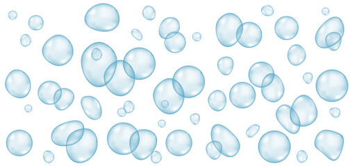 Micellar water, blue air bubble background.