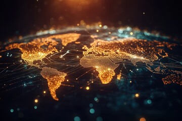 A map with a glowing world map in the background