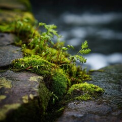 Mossy stones by a stream