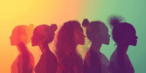 Profile silhouettes facing forward in vibrant gradient style illustration