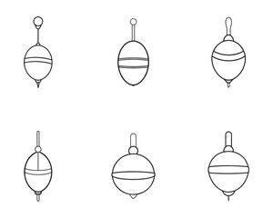 Simple Line Art of Fishing Floats for Angling and Recreational Fishing Activities six unique designs © MD
