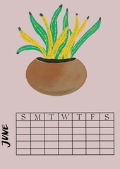 Vertical Perpetual Calendar with Illustration  A4 size Undated Monthly Layout