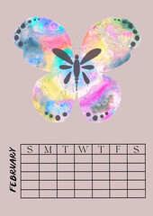 Vertical Perpetual Calendar with Illustration  A4 size Undated Monthly Layout