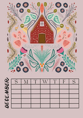 Vertical Perpetual Calendar with Illustration  A4 size Undated Monthly Layout