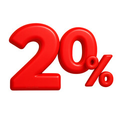 3d 20% off red text isolated on transparent background
