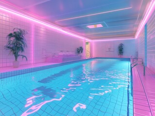 A pool with a pink light in the middle