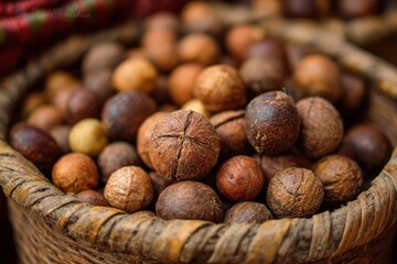 Dried nuts in a woven basket