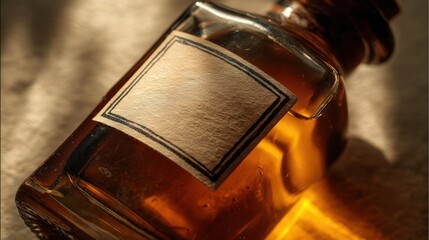 Antique amber glass bottle with blank label