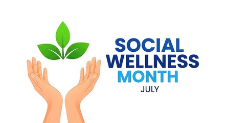 Caring hands supporting green leaves social wellness month july plant