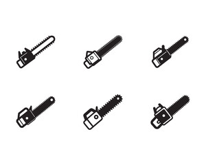 Variety of Chainsaw Icons Depicting Forestry and Wood Cutting Tools for Construction and Outdoor Projects Vector Illustration